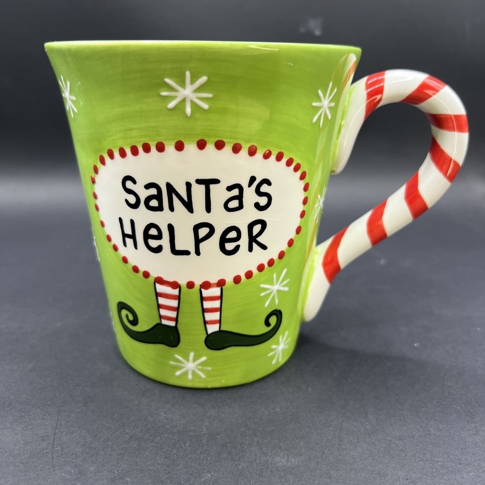 Lorrie Veasey Our Name Is Mud SANTA'S HELPER Christmas Mug Cup‎ 16oz.